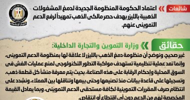 الحكومة تنفى دمغ الذهب بالليزر بهدف حصر مالكيه تمهيدا لرفع الدعم التموينى عنهم الحكومة تنفى دمغ الذهب بالليزر بهدف حصر مالكيه تمهيدا لرفع الدعم التموينى عنهم