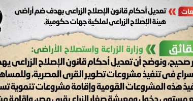 الحكومة ترد على شائعة تعديل أحكام قانون الإصلاح الزراعى الحكومة ترد على شائعة تعديل أحكام قانون الإصلاح الزراعى