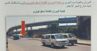 الرسم التوضيحى لغلق مطلع الدائرى اتجاه المريوطية وإجراء تحويلات مرورية الرسم التوضيحى لغلق مطلع الدائرى اتجاه المريوطية وإجراء تحويلات مرورية