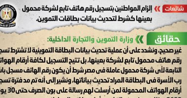 الحكومة تنفى إلزام المواطن بتسجيل هاتف شركة محمول بعينها لتحديث بطاقة التموين الحكومة تنفى إلزام المواطن بتسجيل هاتف شركة محمول بعينها لتحديث بطاقة التموين