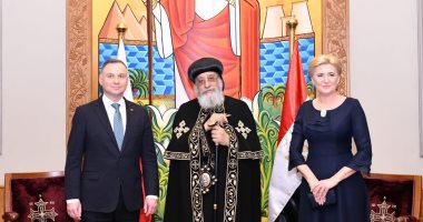 البابا تواضروس يستقبل الرئيس البولندي وقرينته بالكاتدرائية المرقسية فى العباسية