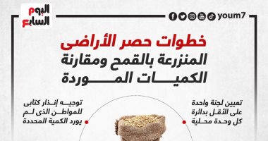 خطوات حصر الأراضى المنزرعة بالقمح ومقارنتها بالكميات الموردة.. إنفوجراف خطوات حصر الأراضى المنزرعة بالقمح ومقارنتها بالكميات الموردة.. إنفوجراف