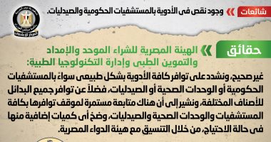 أخبار مصر.. الحكومة تنفى وجود نقص فى الأدوية بالمستشفيات الحكومية والصيدليات أخبار مصر.. الحكومة تنفى وجود نقص فى الأدوية بالمستشفيات الحكومية والصيدليات