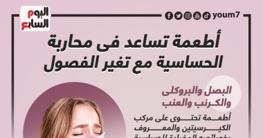 أطعمة تساعد فى محاربة الحساسية مع تغير الفصول.. إنفوجراف أطعمة تساعد فى محاربة الحساسية مع تغير الفصول.. إنفوجراف