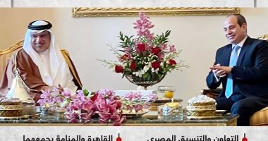 القاهرة والمنامة مصير واحد.. الرئيس السيسى يلتقى ولى عهد البحرين.. إنفوجراف القاهرة والمنامة مصير واحد.. الرئيس السيسى يلتقى ولى عهد البحرين.. إنفوجراف